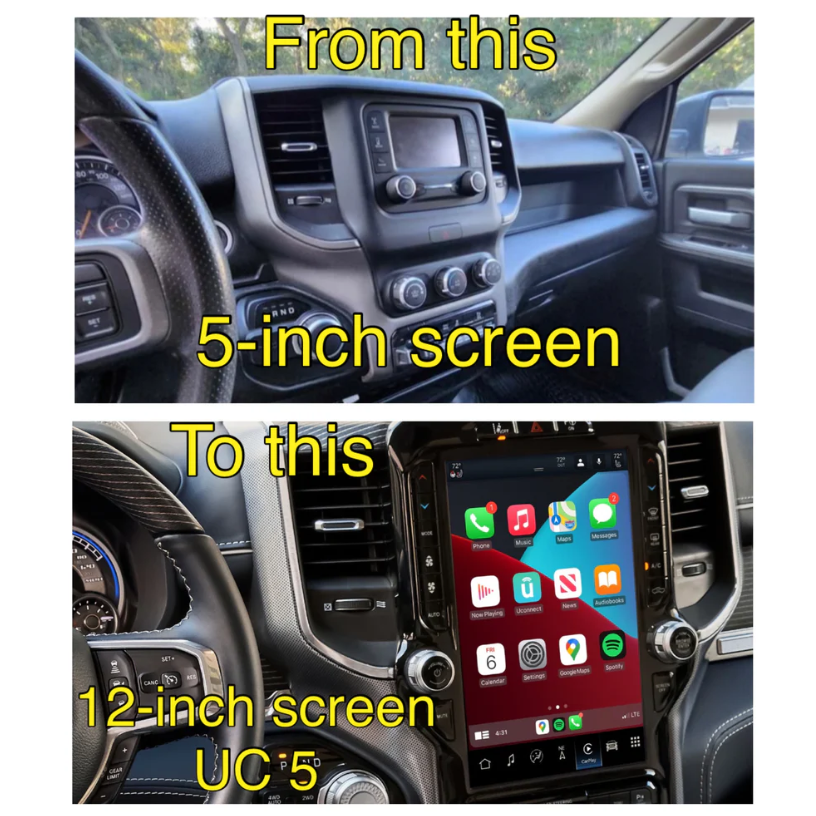 2019–2021 Ram 2500/3500 Uconnect 5 12-Inch Screen Upgrade Kit UBQ – Wireless Apple CarPlay & Android Auto