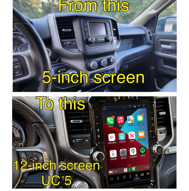2022-2024 RAM 1500 UBQ Uconnect 5 Upgrade kit with 12-inch Touchscreen including Wireless Apple CarPlay / Android Auto